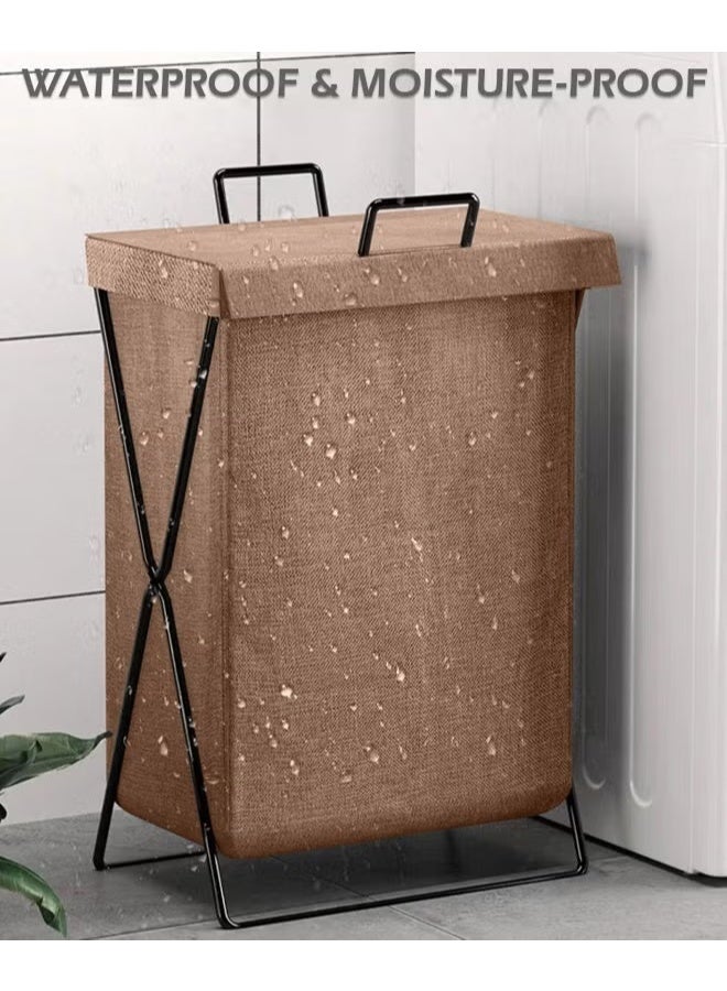 EETU Laundry Hamper,Large Collapsible Laundry Basket With Lid And Handles,Heavy-Duty Frame Clothes Hampers,X-Shaped Dirty Clothes Storage Basket For Bedroom Laundry Dorm Dryer,Laundry Basket Organizer - Image 4